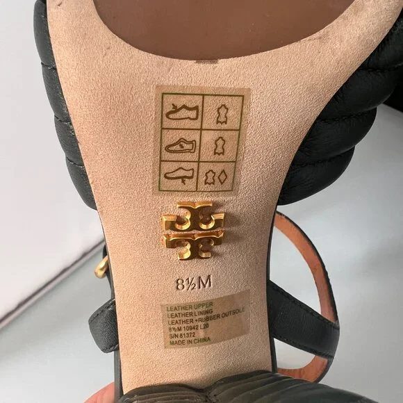 TORY BURCH Kira Quilted Block Heel Dark Seaweed Sandals size 8.5 - Picture 6 of 11